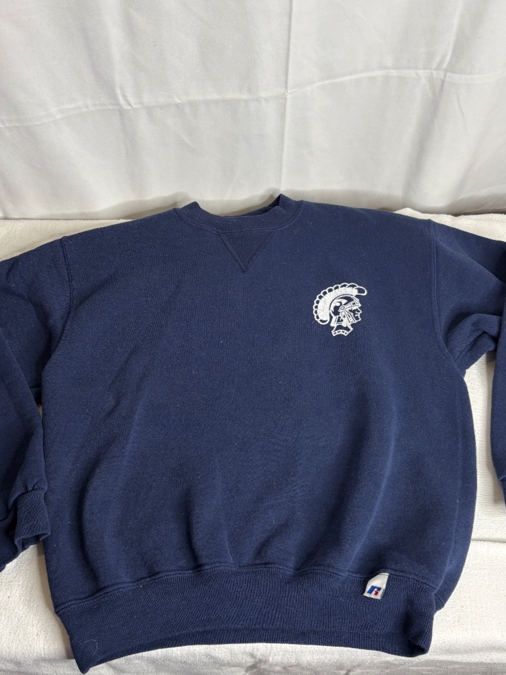Vintage Russell Athletic Crewneck Sweatshirt Sz YM Trojans Y2K Blue School
